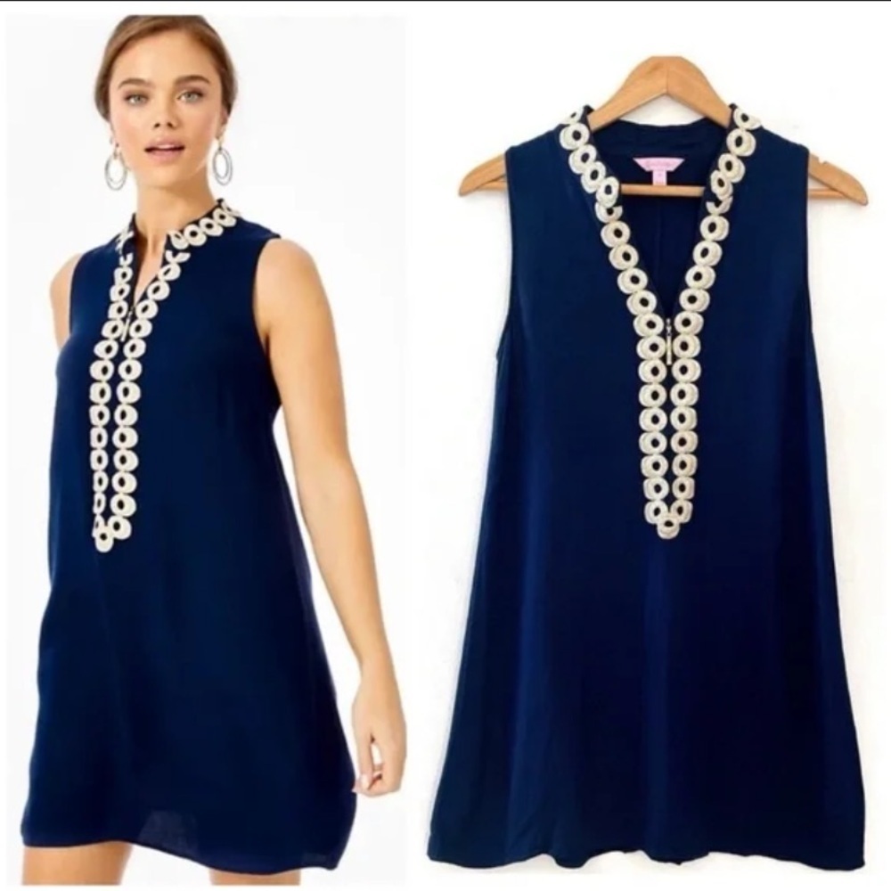 Lilly Pulitzer Jane shift dress navy gold 37351